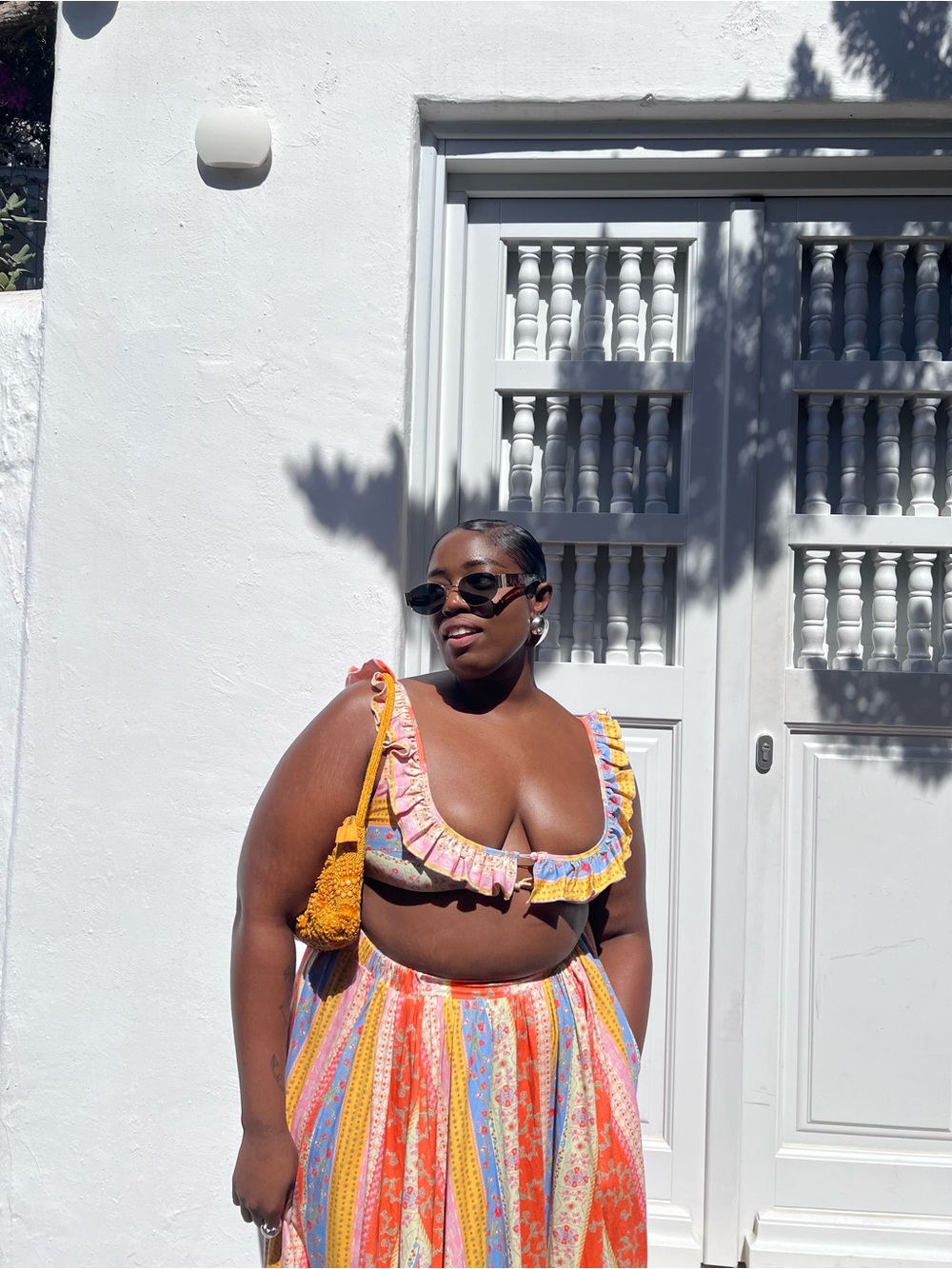 Free People Multicolor Floral Stripe Crop Top & Midi Skirt Set